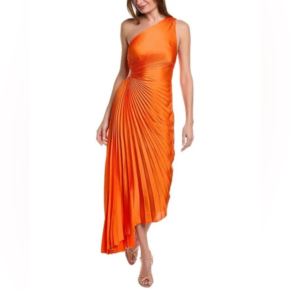 A.L.C The Delfina Dress is asymmetrically draped pleated color orange
